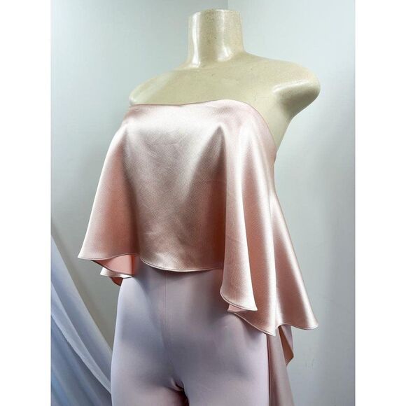 MESTIZA NY Jacqueline Pale Pink Ruffled Cropped Hem Strapless Jumpsuit S… - Picture 6 of 12